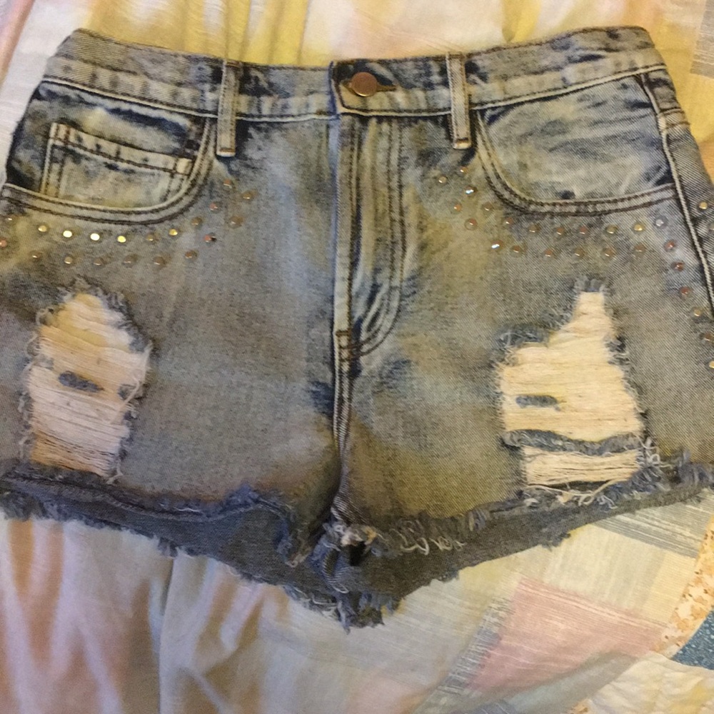 Forever 21 High Waisted Denim Stud Shorts